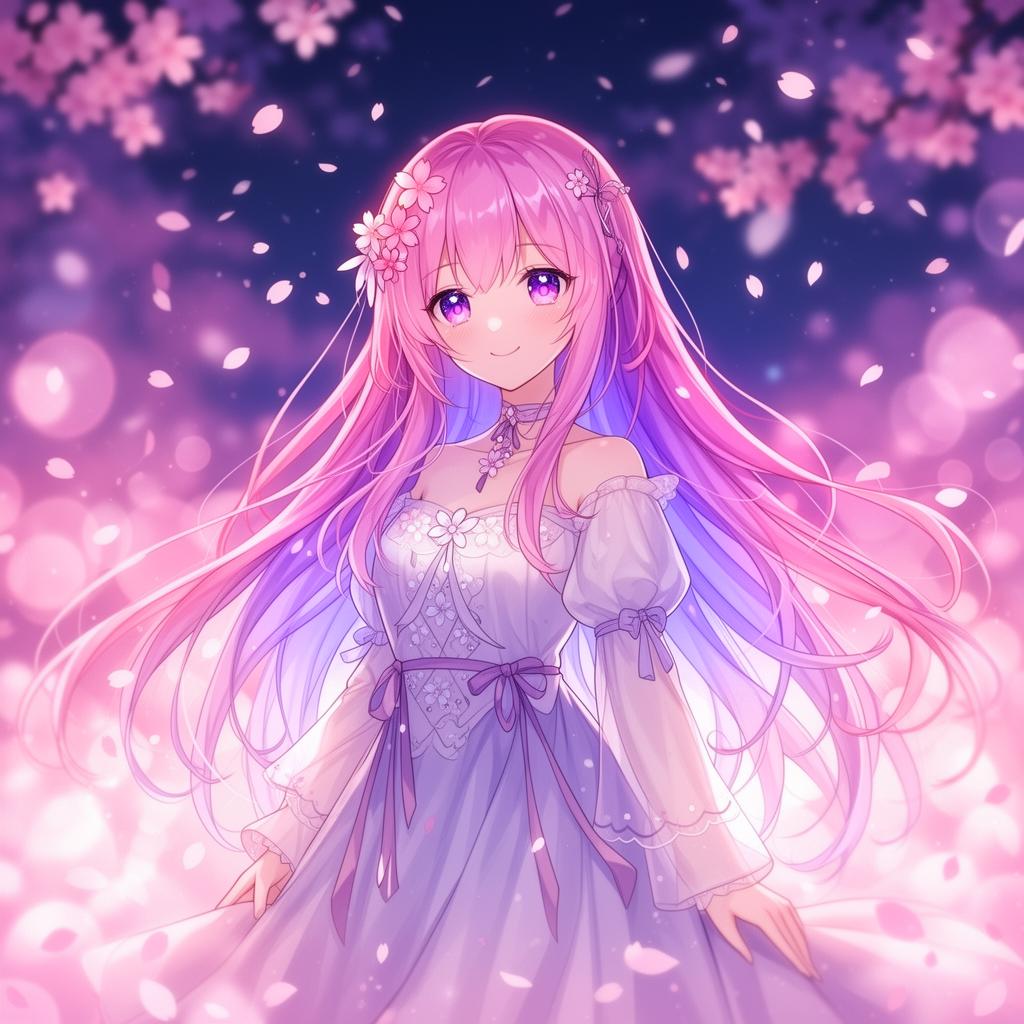 Anime girlfriend with sakura petals